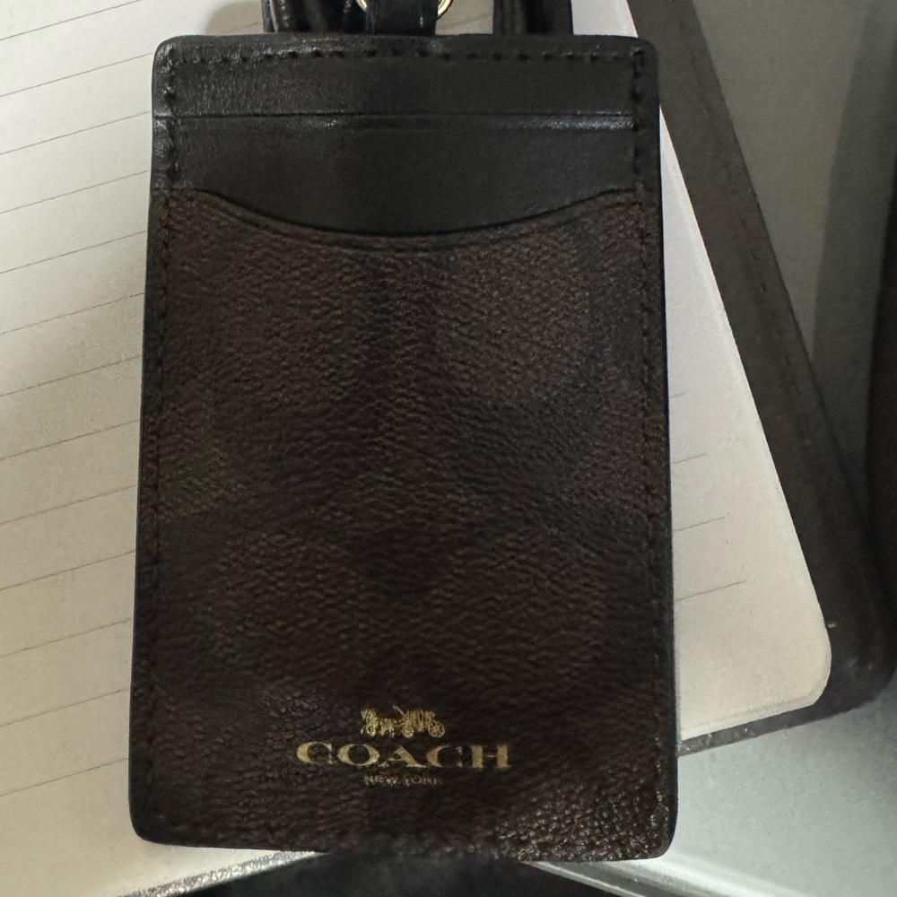 Coach Black and Brown Key Card Holder Sleek Design